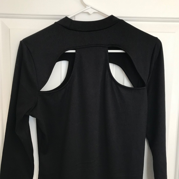 Christmas H&M Divided Ribbed Cut-Out Long Sleeve Midi Dress Size L Black - Picture 6 of 9